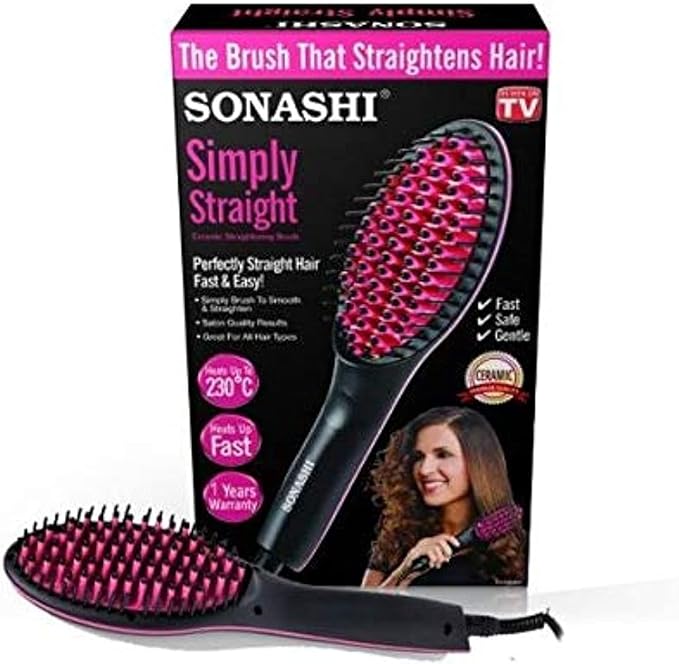 Sonashi Simply Straight Hair Straightening Brush Pink/Black + Electronic Nail Buffer Pink - Image 4