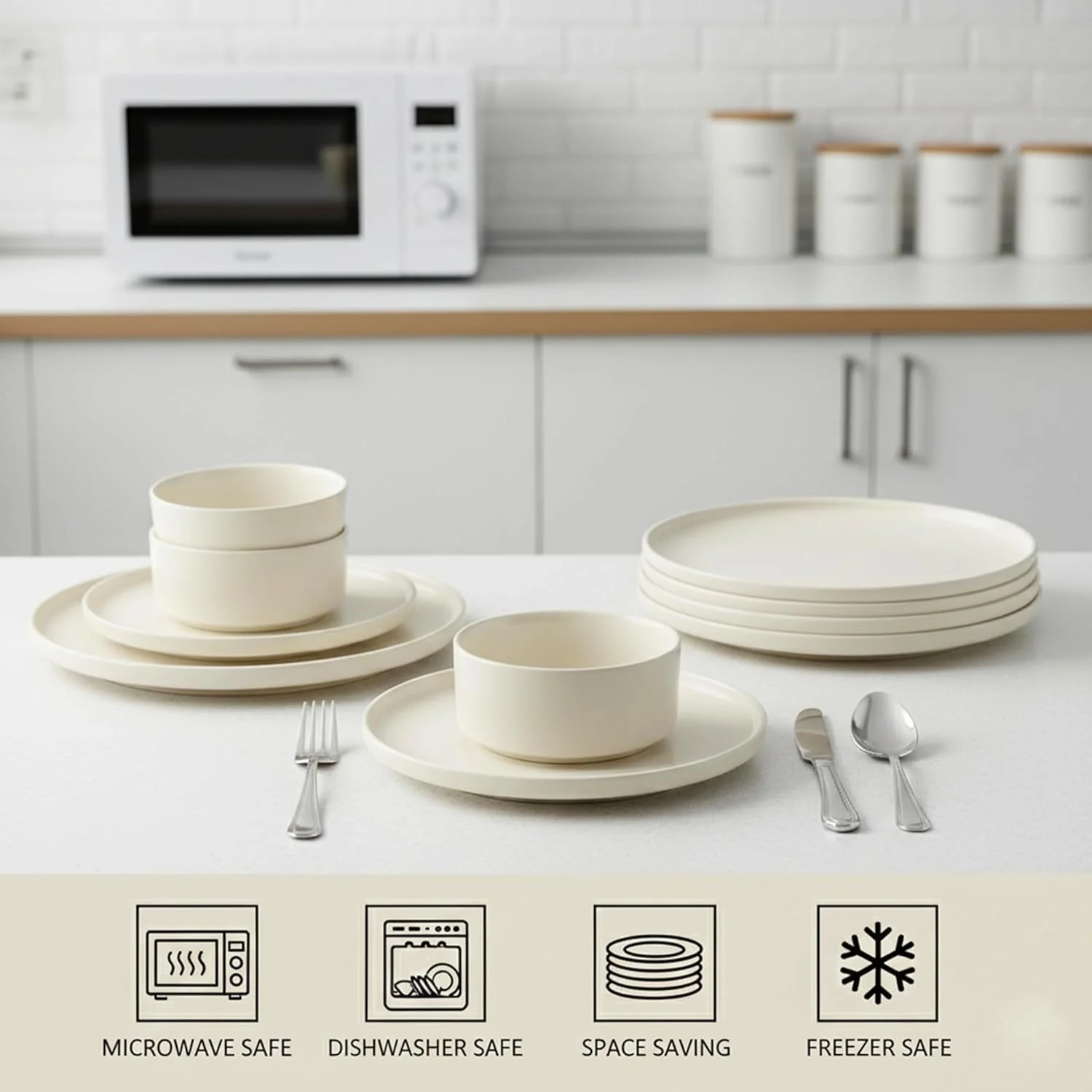Cuisine Art ADA 12-Piece Stoneware Crockery Dinner Set - Complete Service for 4 - Includes 28cm Dinner Plates, 21cm Dessert Plates & Bowls - Durable Modern Tableware for Home & Gifting - Image 4