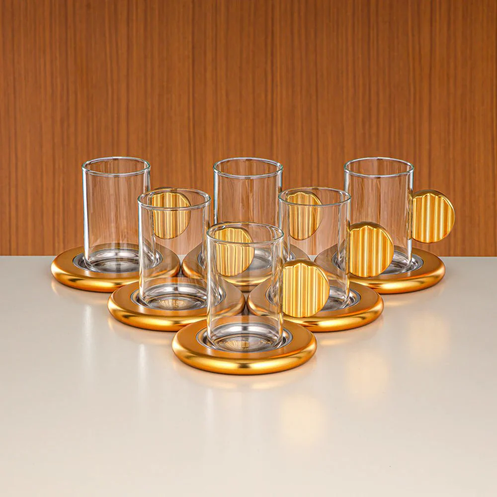 Almarjan Tea & Coffee Set 18 Pieces Nickel & Matt Gold - Image 2