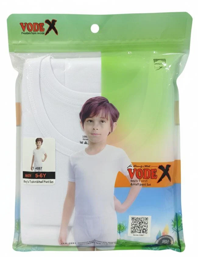 Vodex Boys Cotton T-Shirt with Half Pant Clothing Set, Lightweight & Comfortable, White Color, Daily Wear, 5–6 Years
