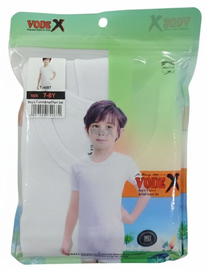 Vodex Boys Cotton T-Shirt with Half Pant Clothing Set, Skin-Friendly Material, White Color, Casual Wear, 7–8 Years