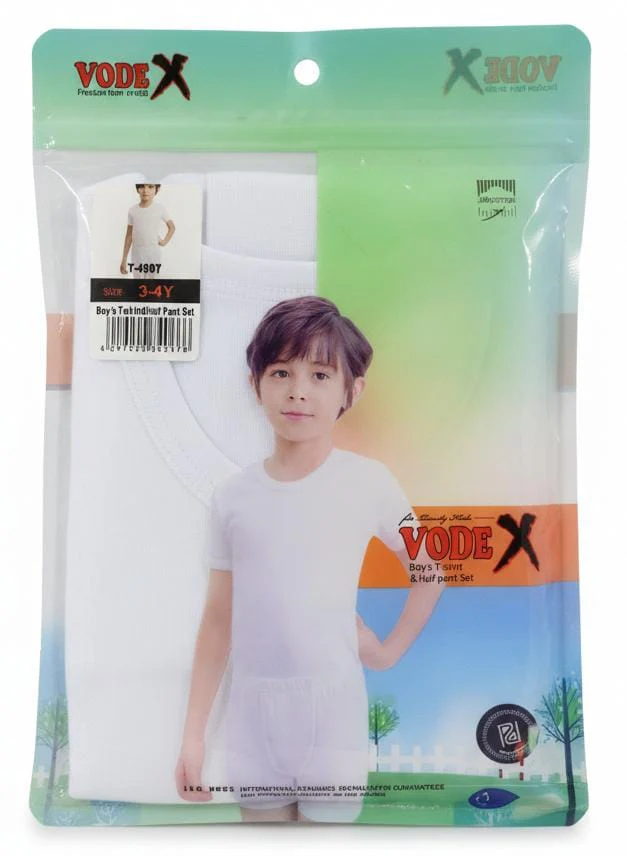 Vodex Boys Cotton T-Shirt with Half Pant Clothing Set, Soft Breathable Fabric, White Color, Kids Summer Wear, 3–4 Years