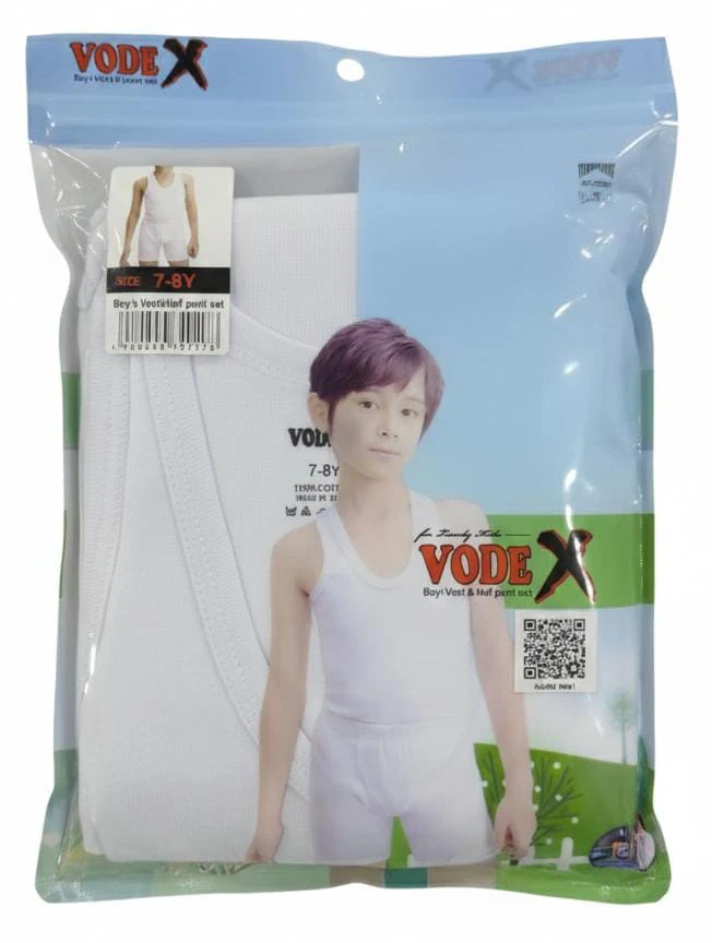 Vodex Boys Cotton Vest with Half Pant Set, Lightweight Cotton Material, White Color, Daily Wear, 7–8 Years