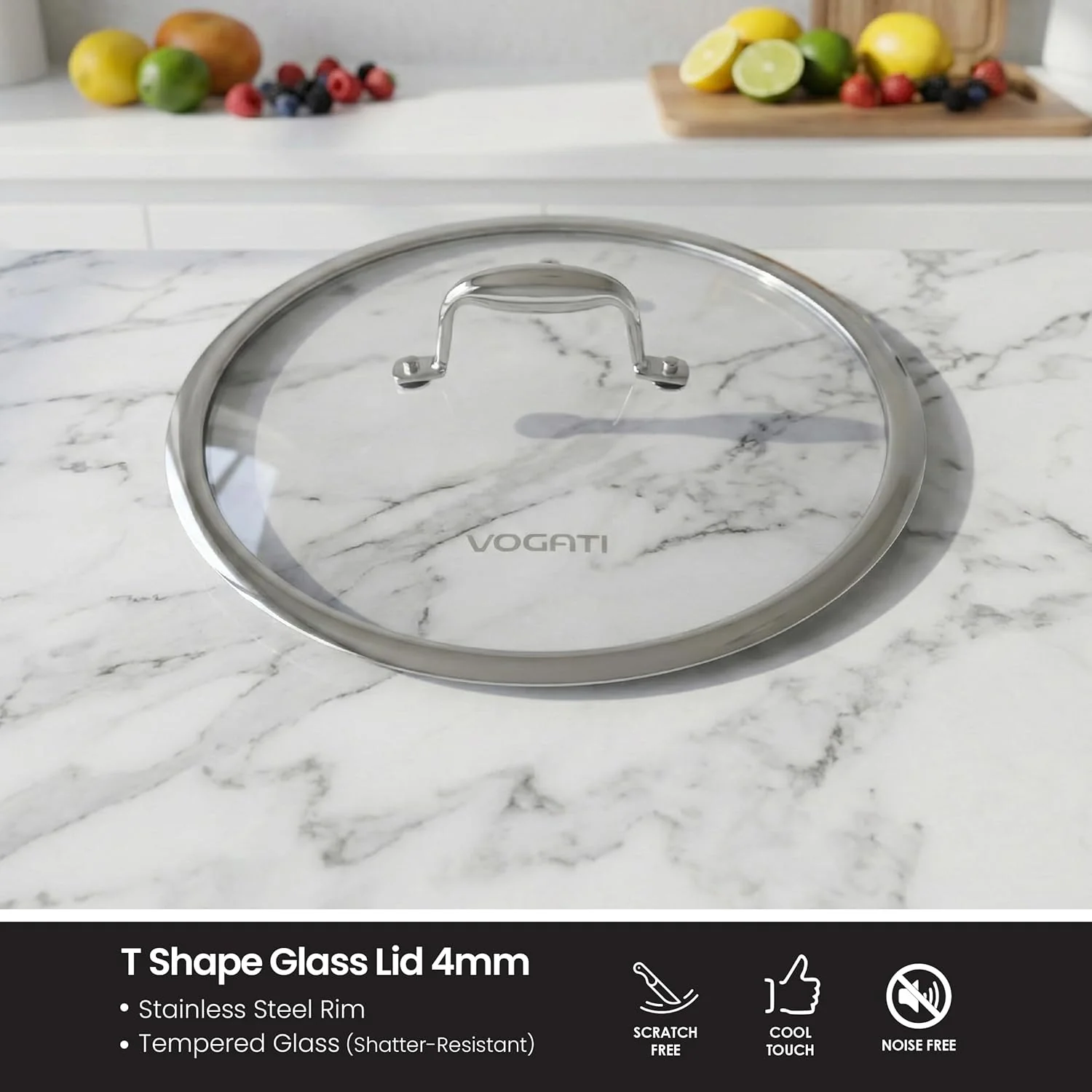 Vogati Tri-Ply Stainless Steel 8-Piece Cookware Set – Induction Compatible Pots & Pan with Glass Lids, PFOA Free - Image 5