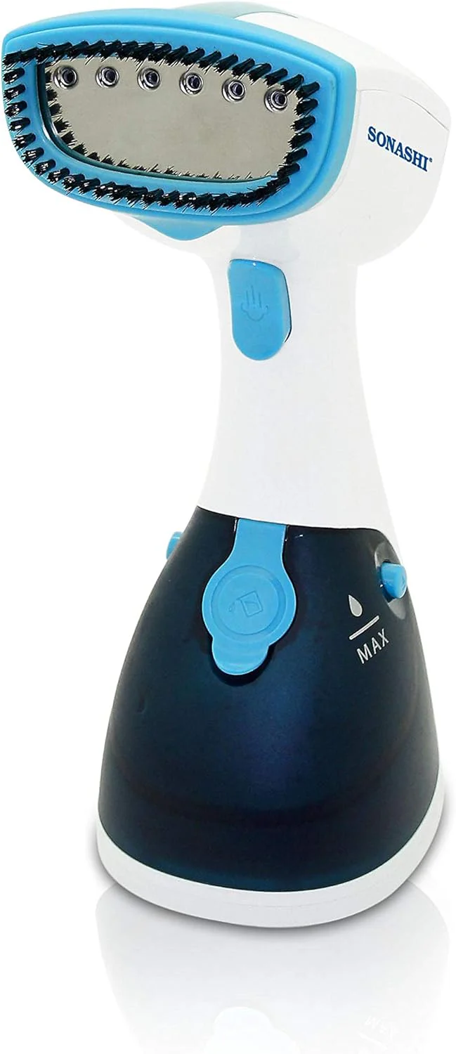 Sonashi Portable Garment Steamer with 250ML Detachable Water Tank Capacity, Light Weight and Portable Design, Lightweight Travel Handheld Steamer, 1100W SGS-315 Blue/White