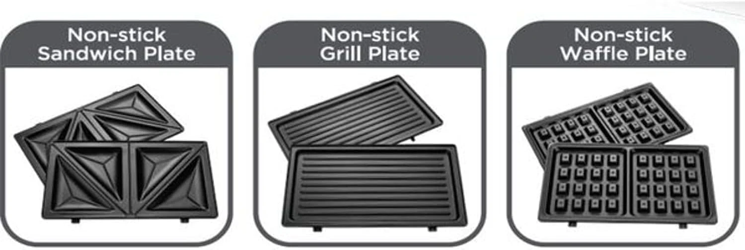 Black & Decker 3 In 1 Interchangeable 780W TS2130-B5, Grill & Waffle& Sandwich Maker Silver/Black - (International Warranty) - Image 3