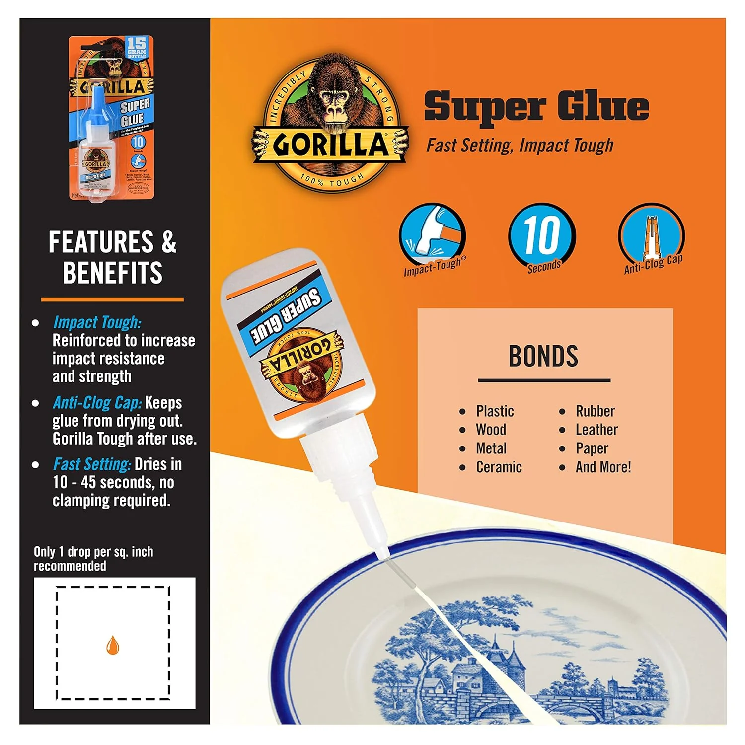 Gorilla Clear Super Glue – 1 Pack, No-Run Control Formula 15 Gram - Image 2