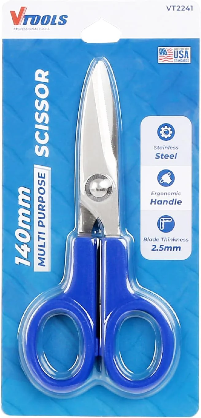 VTOOLS 140MM Multi Purpose Scissor with ABS handle, Stainless Steel Blade Scissor with Comfort Grip, Perfect for Craft, Office, School, Dressmaking, Blue, VT2241 - Image 3