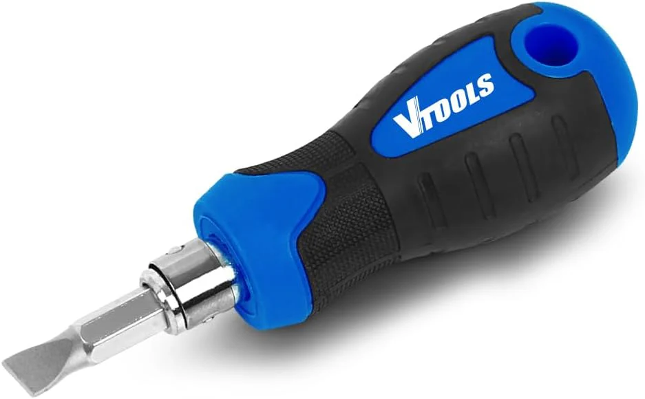 Vtools 2 in 1 Screwdriver (Slotted and Phillips) with Interchangeable Handle, CR-V Material, Shank Size 6.35x75mm, Compact Design, Plastic Hanger Packaging for Easy Storage, Blue, VT2266