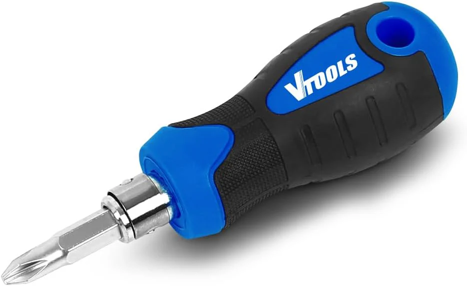 Vtools 2 in 1 Screwdriver (Slotted and Phillips) with Interchangeable Handle, CR-V Material, Shank Size 6.35x75mm, Compact Design, Plastic Hanger Packaging for Easy Storage, Blue, VT2266 - Image 2
