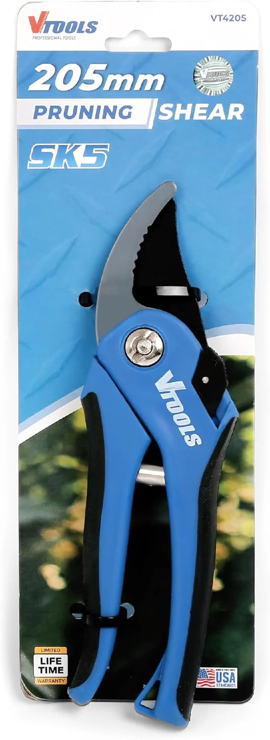 VTOOLS 205cm Professional Bypass Pruning Shears With Soft Grip Handle and SK5 Blade, Multipurpose Garden Scissors, Garden Clippers for Roses, Plant, and Branches, Blue, VT4205 - Image 3