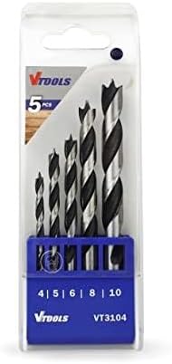Vtools 5 Piece Drill Bit Set For Wood (4, 5, 6, 8, And 10 Mm), Blue/Grey, VT3104 - Image 2