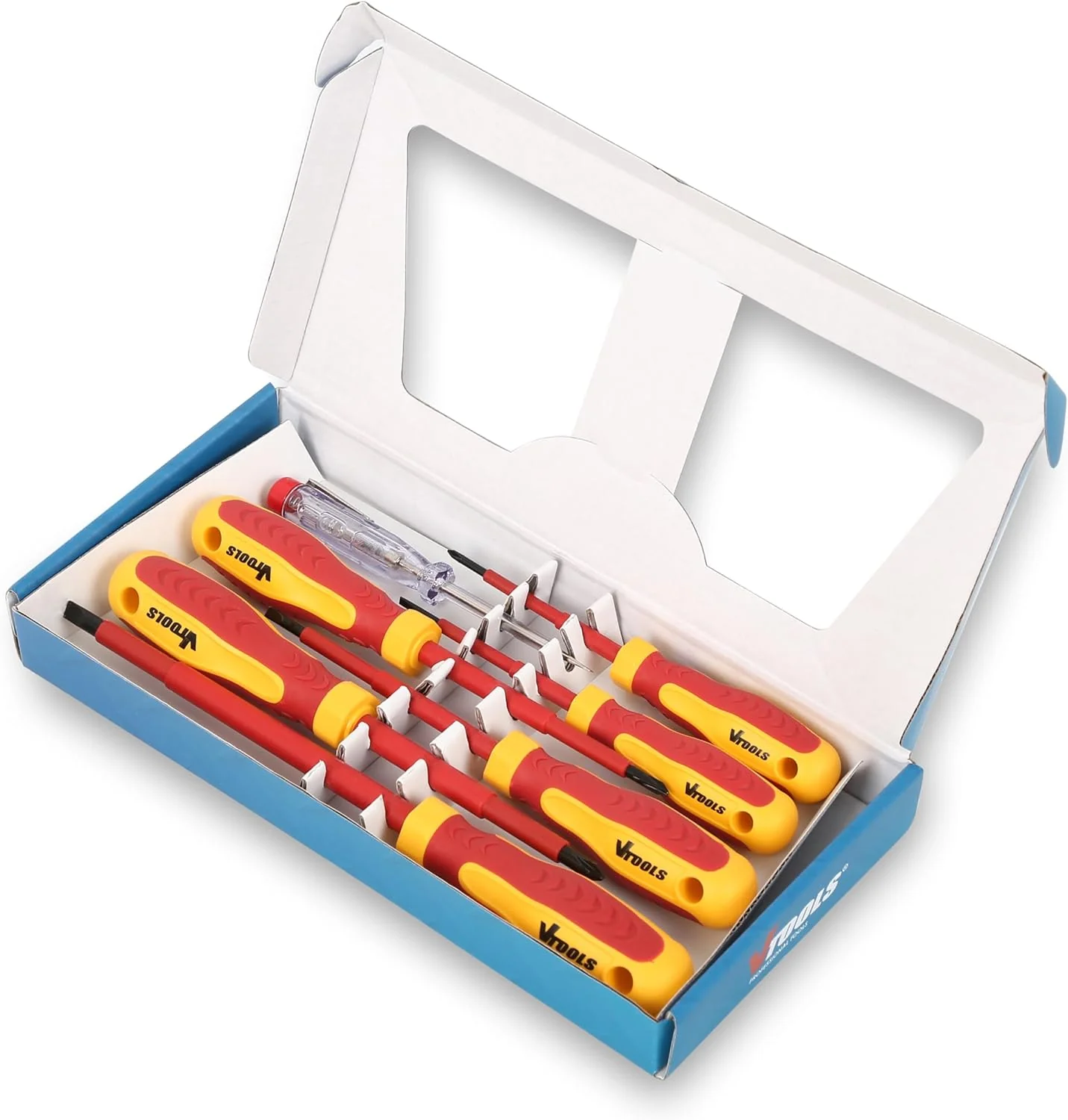 Vtools 7-Piece Insulated Screwdriver Set with Voltage Tester, VDE Certified 1000V, Magnetic, Professional, Cushion Grip, Ergonomic Handle, Flat & Phillips - Image 2
