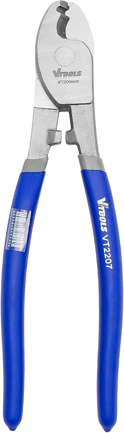 VTOOLS 8 Inch Cable Cutter, Heavy Duty Carbon Steel Wire Cutter, Dipped Handle, Cutter for Aluminum, Copper, Communications Cable, Blue, VT2207 - Image 4