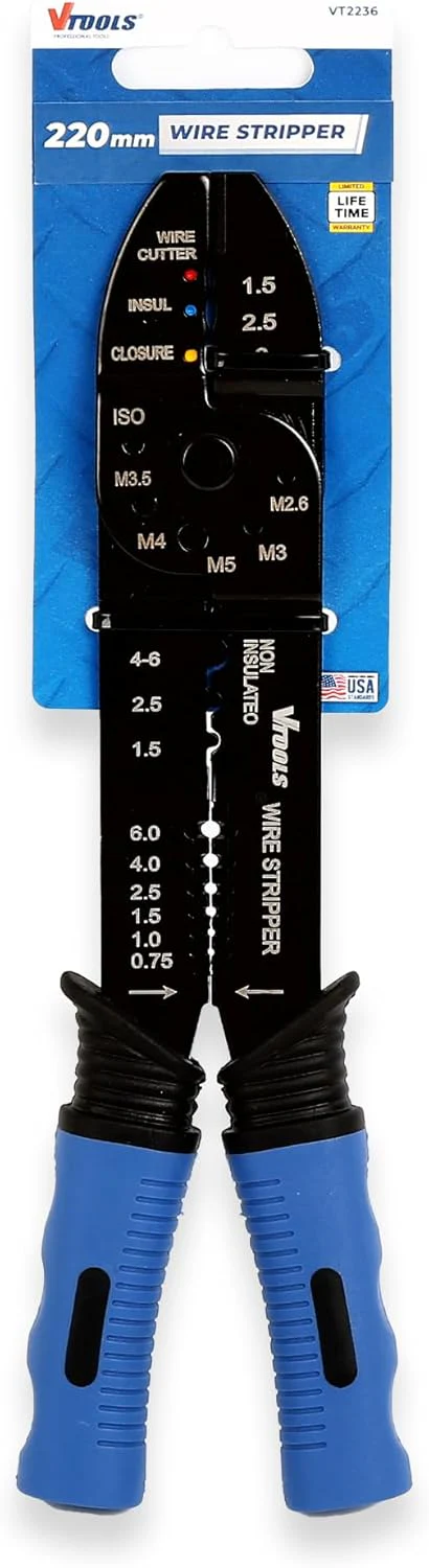 VTOOLS 9 Inch Automatic Wire Stripper Cutter, Steel With Comfortable Handle, Cutting Pliers Tool for Wire Stripping, Cutting and Crimping, Blue, VT2236 - Image 3