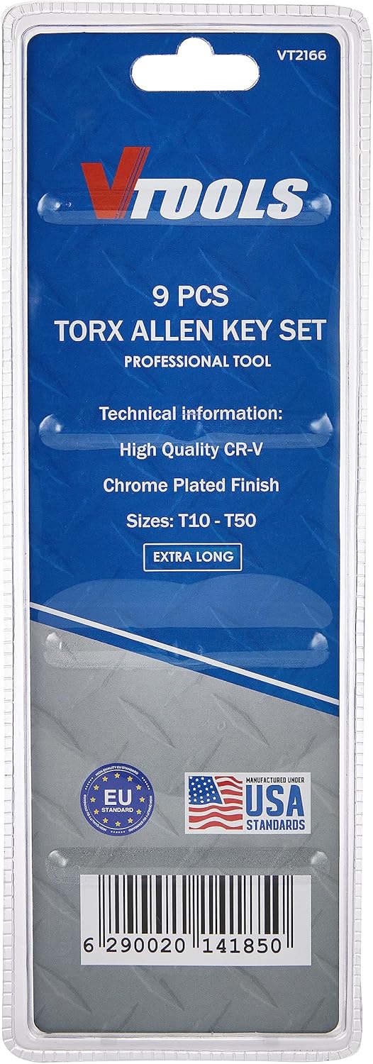 VTOOLS 9 Piece Extra Long Chrome Vanadium Torx Key Wrench Set(1.5-10mm), Portable Hex Key Set For Basic Home Repair And General Applications, VT2166 - Image 3