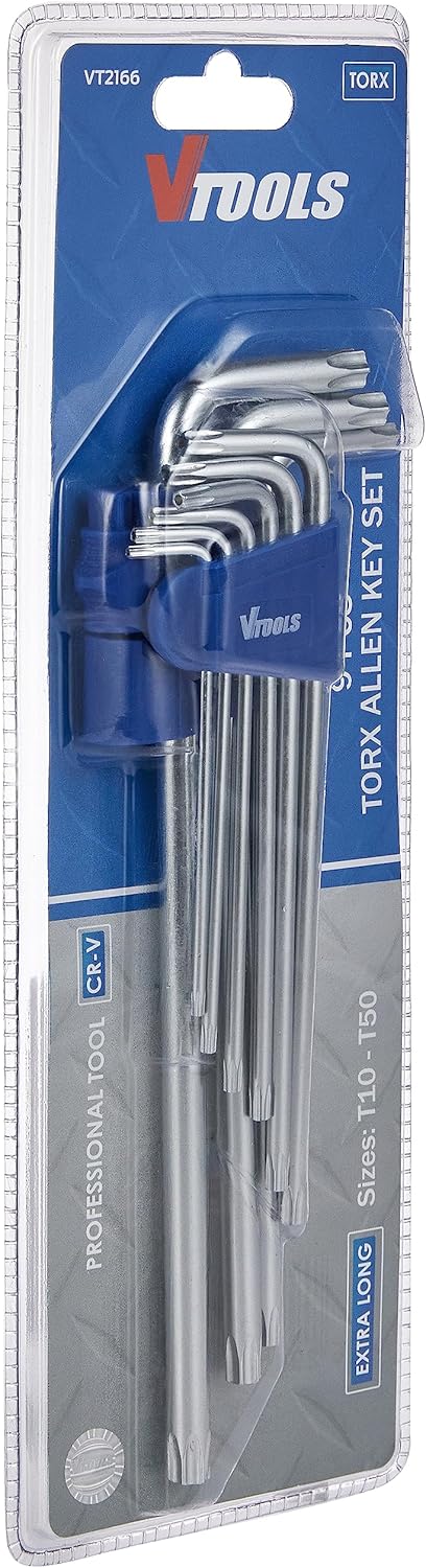 VTOOLS 9 Piece Extra Long Chrome Vanadium Torx Key Wrench Set(1.5-10mm), Portable Hex Key Set For Basic Home Repair And General Applications, VT2166 - Image 4