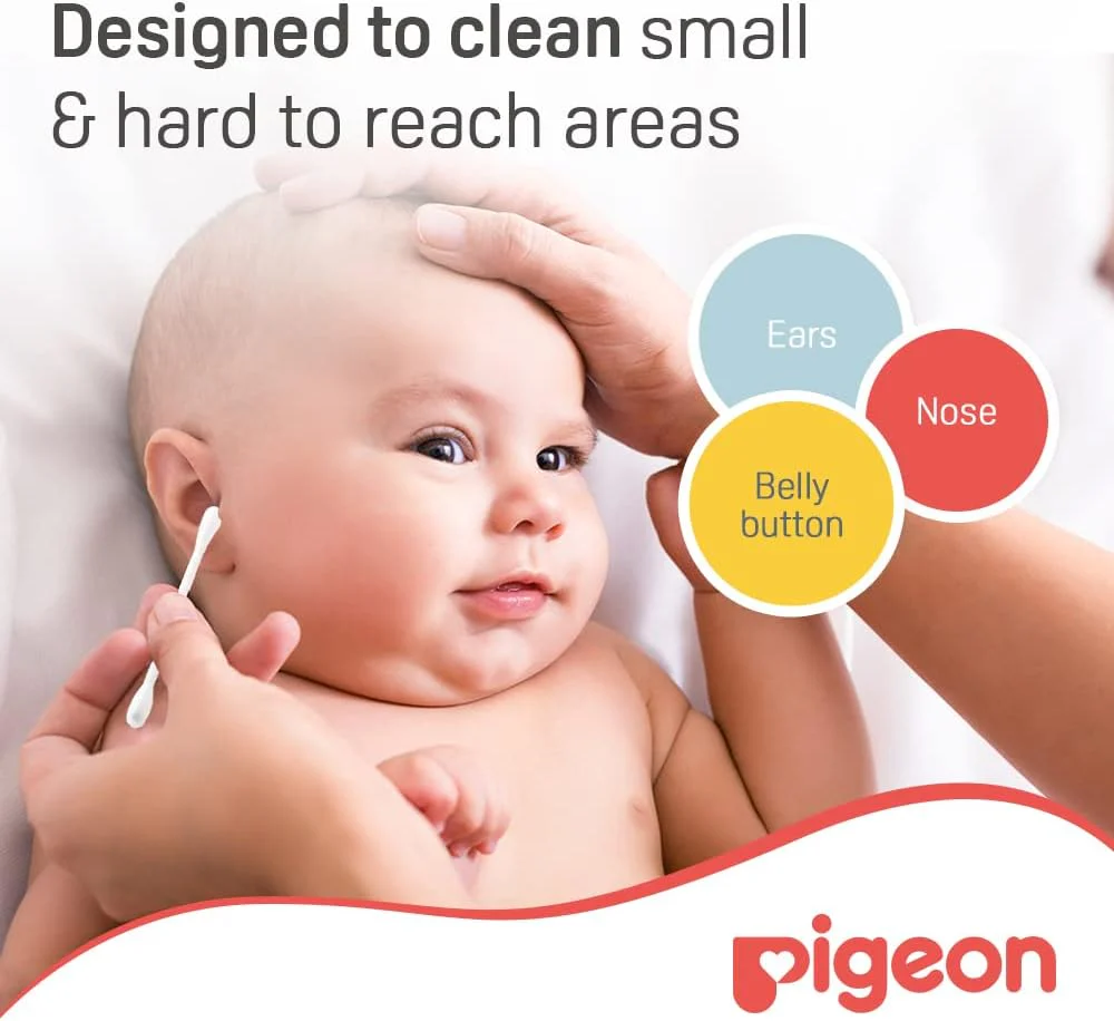 Pigeon Cotton Swabs, Flexible And Soft Paper Stem, 100% Soft Cotton Tips, Extra Thin, 200 Pieces, White - Image 5