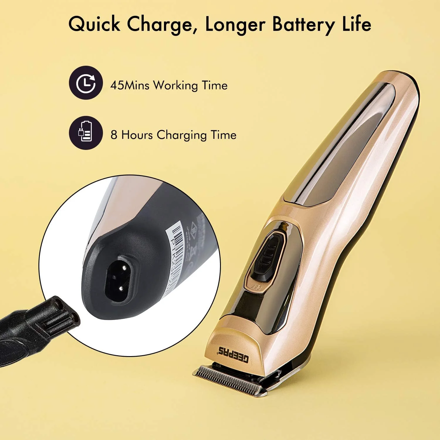 Geepas Rechargeable Hair Clipper Battery 300 Mah - Precise Beard Styler With Fine Steel Head | Indicator Lights, Cordless Trimmer, 45 Minutes Working In Single Charge - Image 5