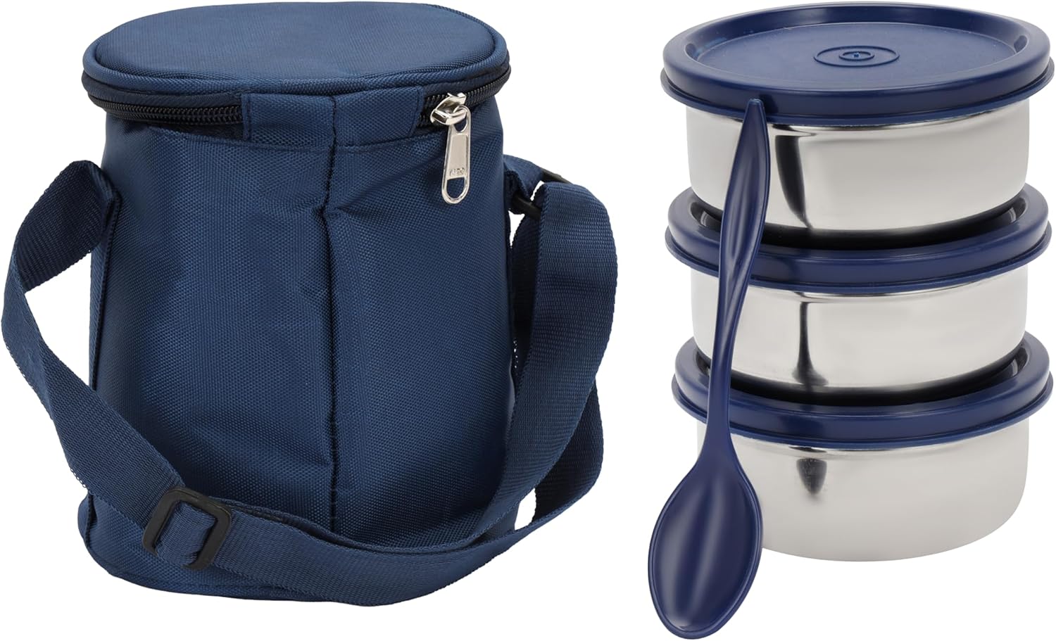 Royalford 3pcs Stainless Steel Lunch Box with Carry Bag RF13042 Insulated Construction 350ml each BPA-Free, Airtight Silicone Lids to Keep Food Fresh Spoon Included
