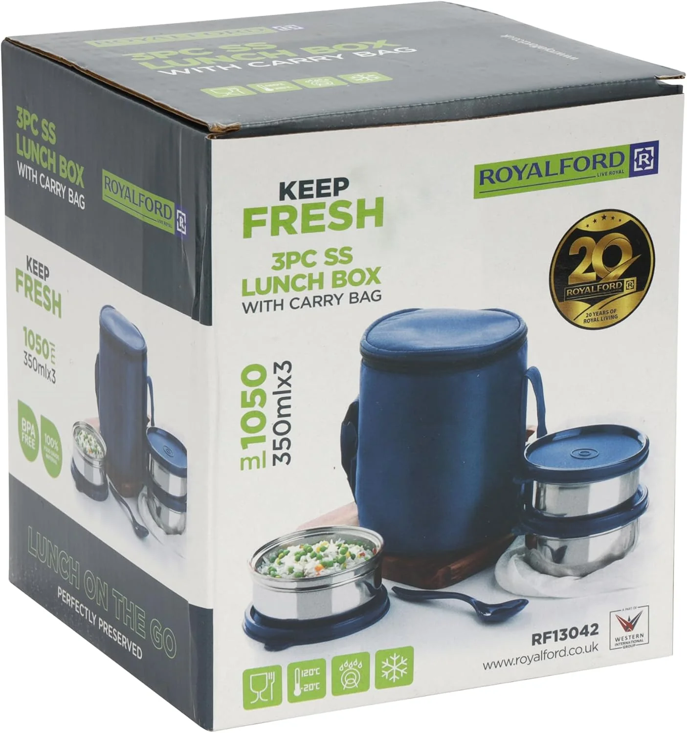 Royalford 3pcs Stainless Steel Lunch Box with Carry Bag RF13042 Insulated Construction 350ml each BPA-Free, Airtight Silicone Lids to Keep Food Fresh Spoon Included - Image 6