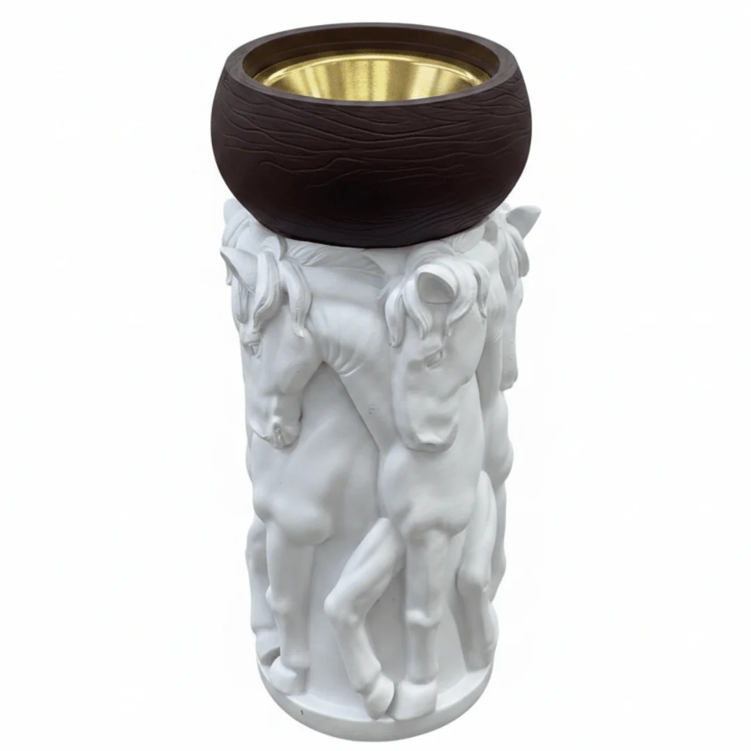 White & Brown Horse Sculpture Incense Burner | Luxury Arabic Bakhoor Holder | 17×7 cm