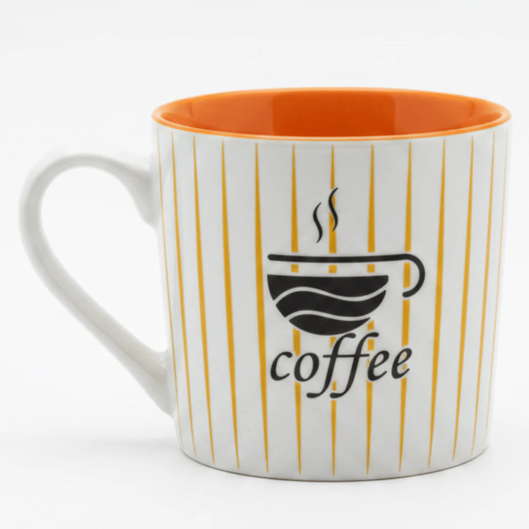 Orange & White Ceramic Coffee Mug — 300ml | Gold Pinstripe Design