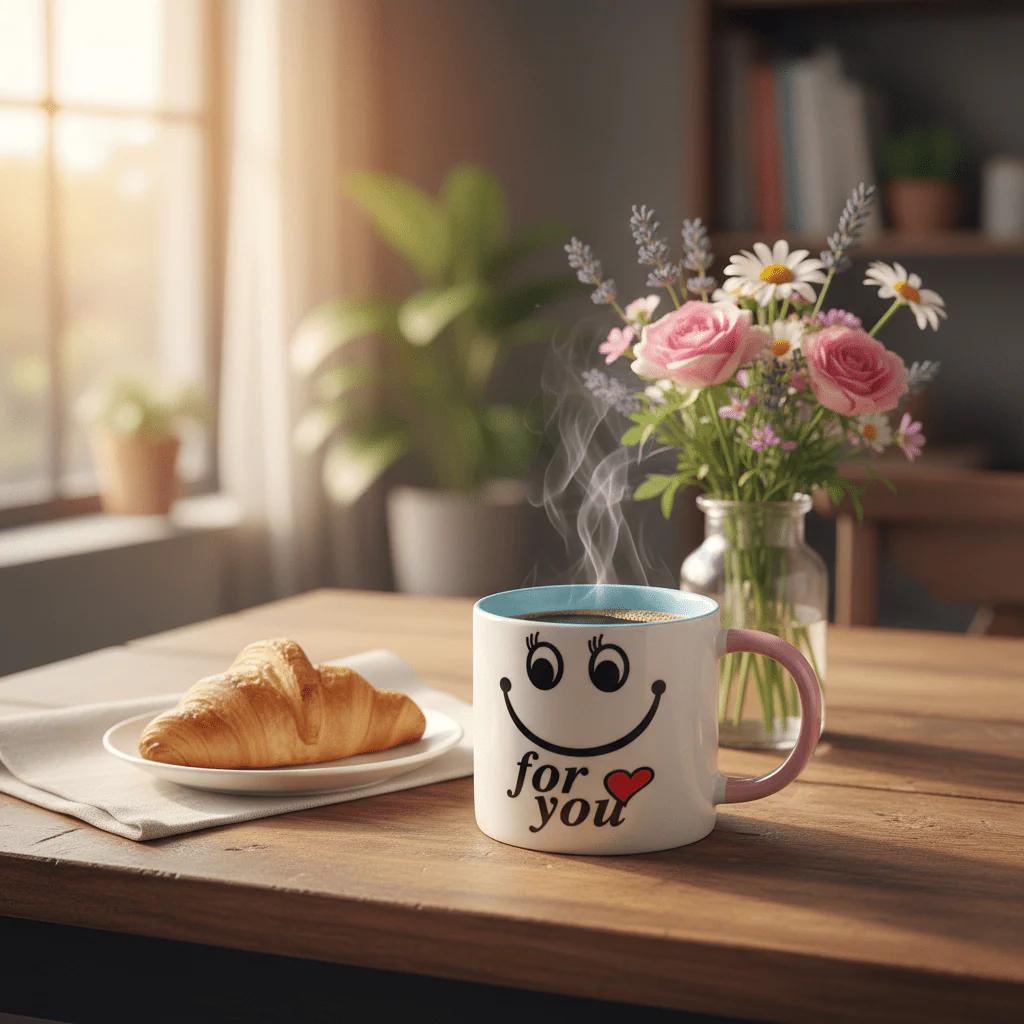 For You Smiley Ceramic Mug — 300ml | White & Pink Gift Mug with Blue Interior - Image 2