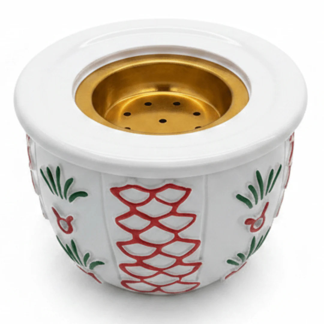 White & Red Pineapple Design Ceramic Incense Burner | 9×12 cm