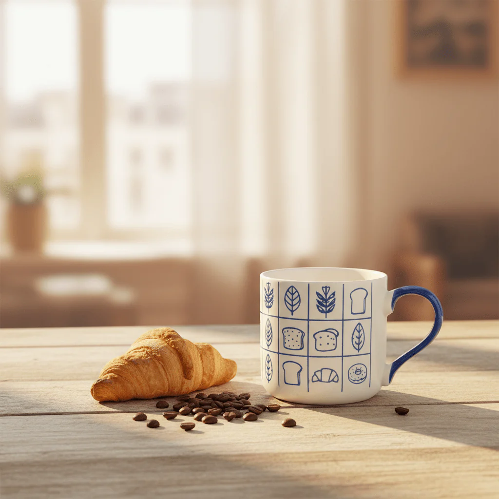 Artisan Ceramic Mug 380ml — Blue Harvest Edition | White & Blue Illustrated Mug with Ergonomic Handle - Image 2