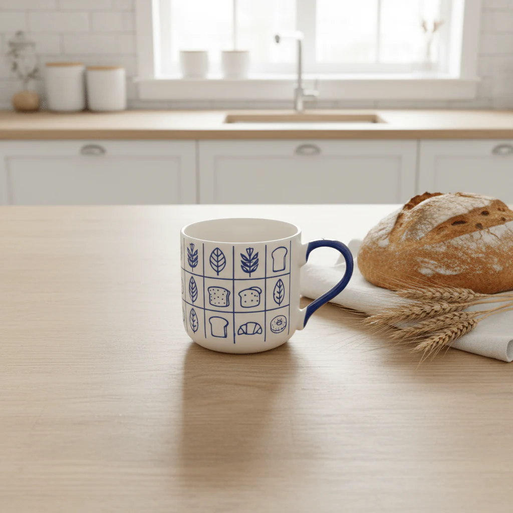 Artisan Ceramic Mug 380ml — Blue Harvest Edition | White & Blue Illustrated Mug with Ergonomic Handle - Image 3