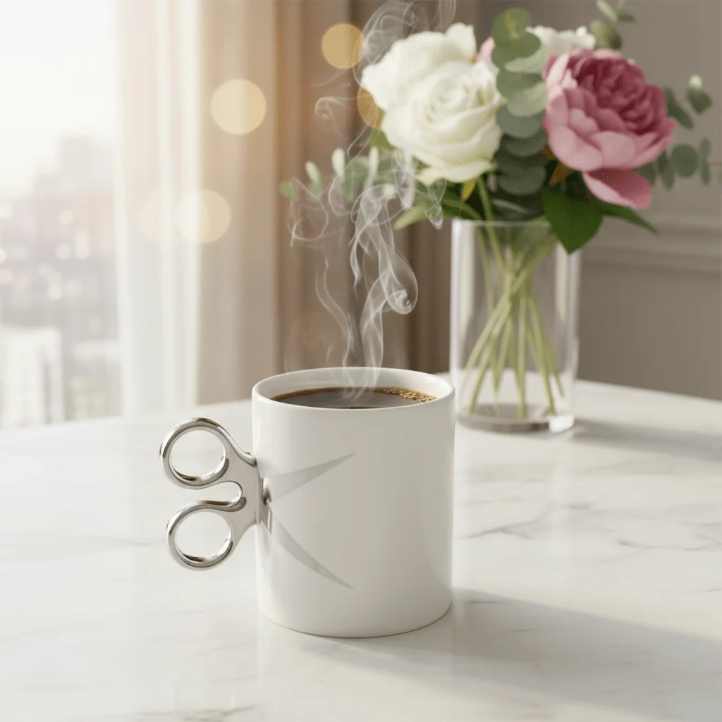 White Artisan Scissors-Handle Ceramic Mug | 300ml - Image 3