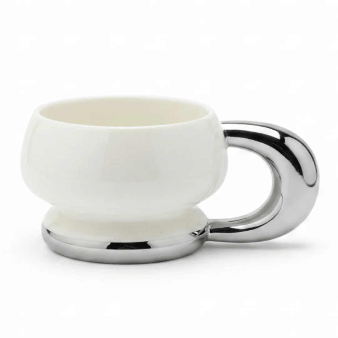 Luxe Ceramic Mug with Chrome Silver Handle | 350ml