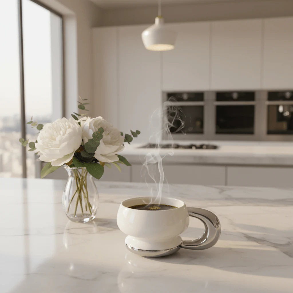 Luxe Ceramic Mug with Chrome Silver Handle | 350ml - Image 2