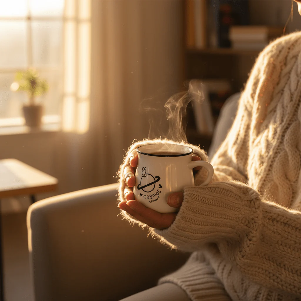 Cosmos Ceramic Mug – White Porcelain with Black Rim & Planet Print | 100ml - Image 2