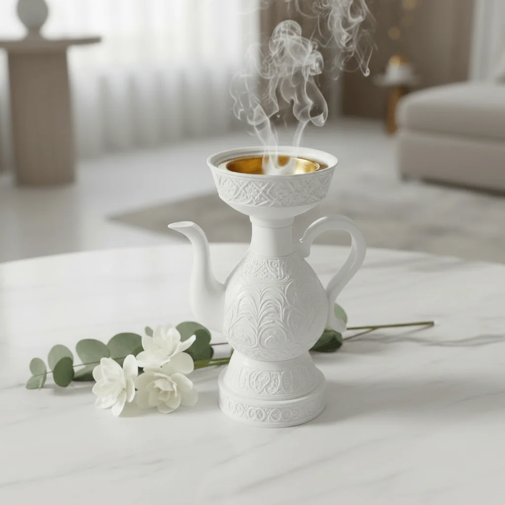 White Chalk Arabic Incense Burner – Dallah Mabkhara | 18cm - Image 3
