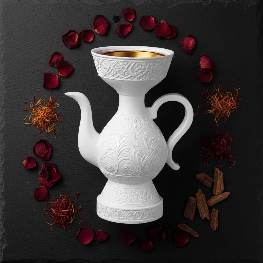 White Chalk Arabic Incense Burner – Dallah Mabkhara | 18cm - Image 4