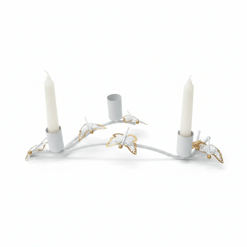 White & Gold Butterfly 3-Way Metal Candle Holder — 30cm - Image 3