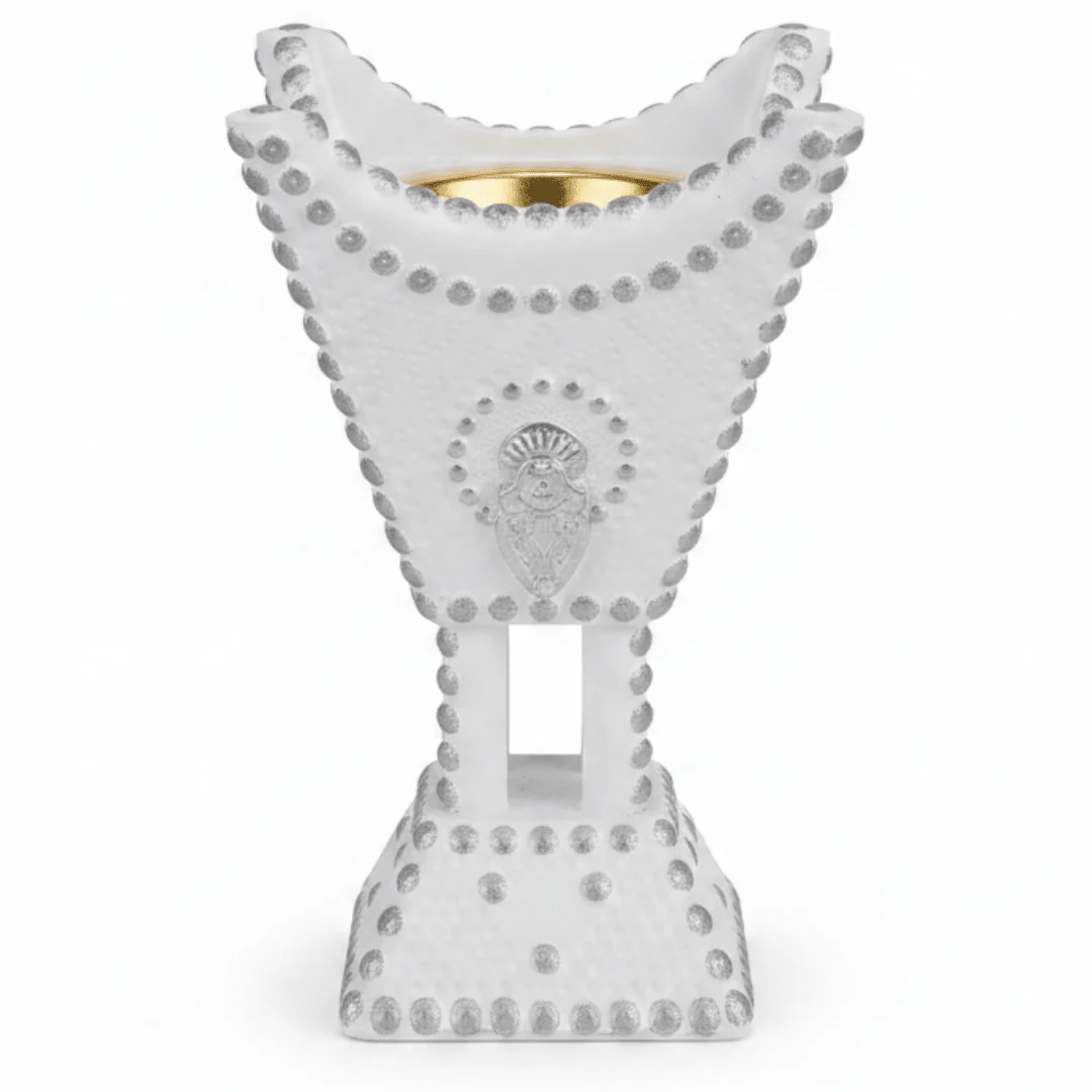 White & Silver Chalk Incense Burner | Arabic Majlis Bakhoor Holder | 13×8 cm
