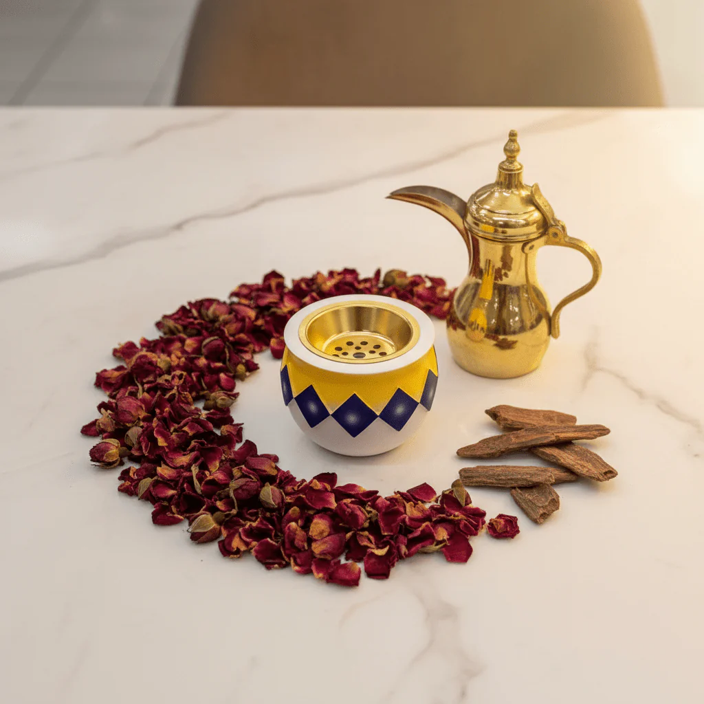 White Yellow & Blue Ceramic Incense Burner | Bakhoor Holder | 7×8 cm - Image 3