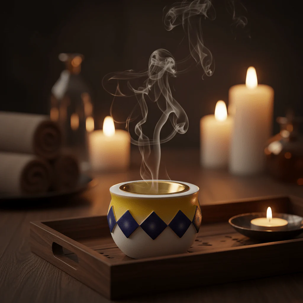 White Yellow & Blue Ceramic Incense Burner | Bakhoor Holder | 7×8 cm - Image 4