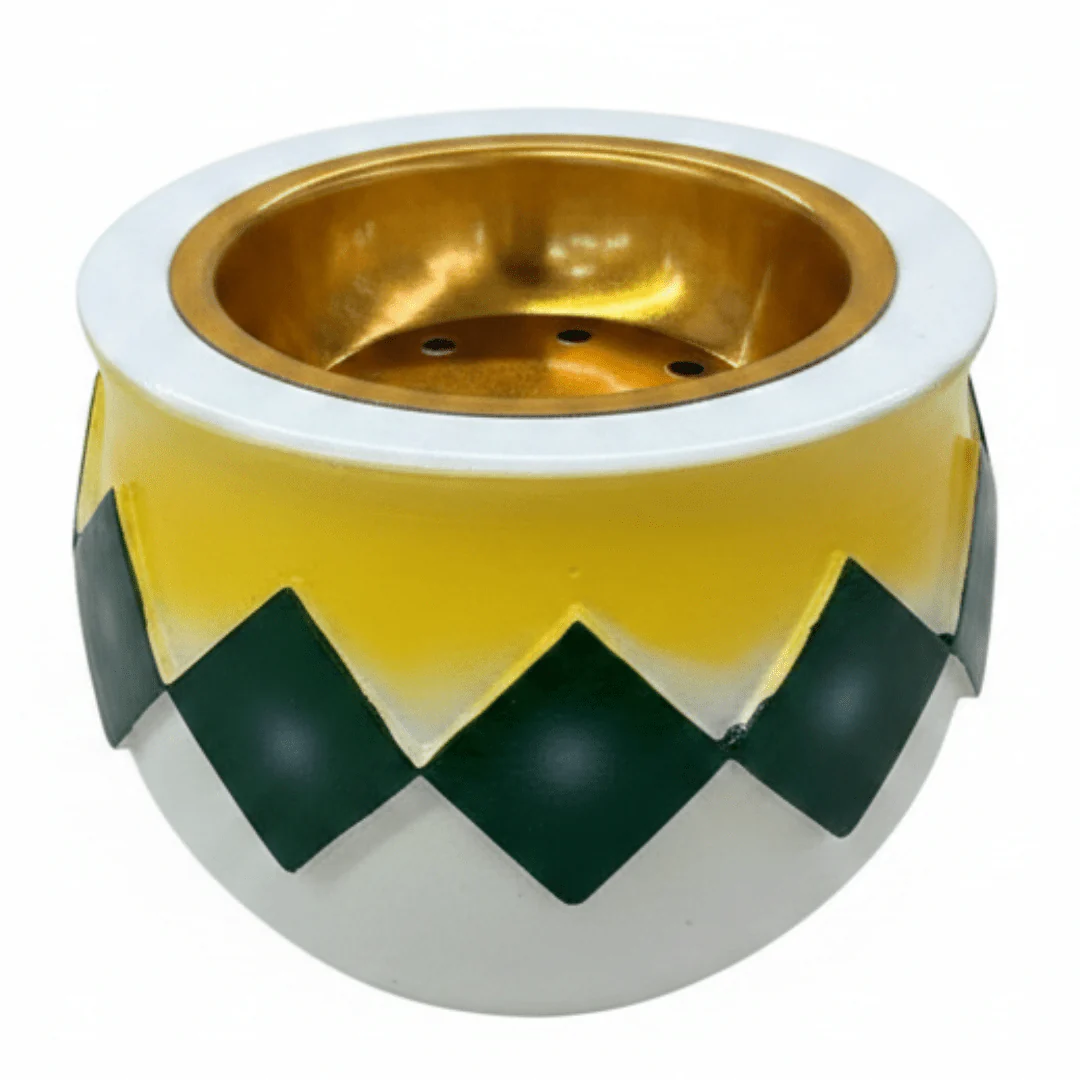 White, Yellow & Green Chevron Incense Burner | Gold Interior | 7×8 cm