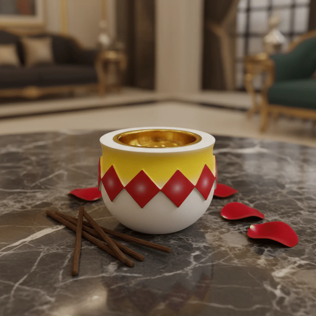 White, Yellow & Red Chalk Incense Burner | Hand-Crafted Bakhoor Bowl | 7×8 cm - Image 3