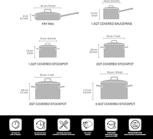 Wilson by Cuisine Art Stainless Steel 12-Piece Cookware Set - Casserole, Saucepan, Fry Pan|Cooking set | Heavy Duty With Stainless Steel Handle | Gas, Stovetops Compatible For Family Meals - Image 5