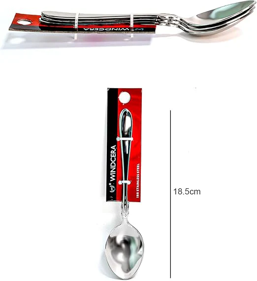 Windcera 6 & 3 Pieces Spoon Set, Stainless Steel Teaspoons Soup Soda Coffee Ice Cream Dessert Spoons Stainless Steel Silver Stain resistant, Cutlery Kitchen Restaurant (Dessert Spoon - 3 Pieces 18cm) - Image 3