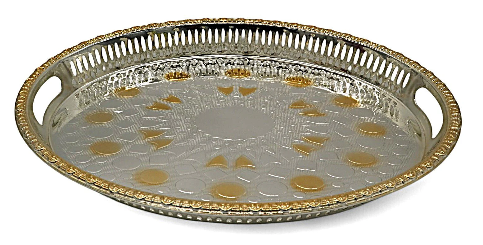 WINDCERA Elegant Oval Silver & Gold Tray – 42×30 cm Luxury Serveware - Image 2