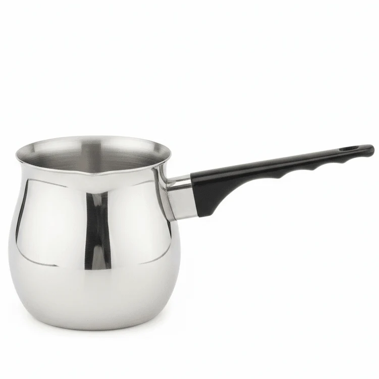 Windcera Silver Cezve Coffee Warmer | Premium Stainless Steel with Black Handle 24OZ