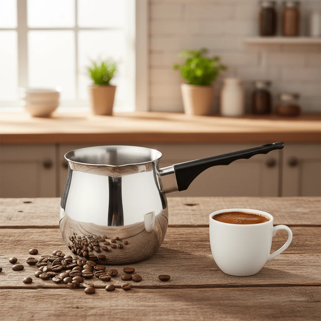 Windcera Silver Cezve Coffee Warmer | Premium Stainless Steel with Black Handle 24OZ - Image 2