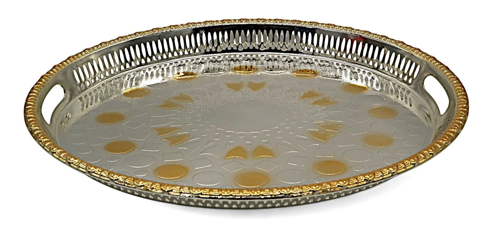 WINDCERA Stylish Oval Tray with Silver Base & Gold Detailing – 50×36 cm - Image 2