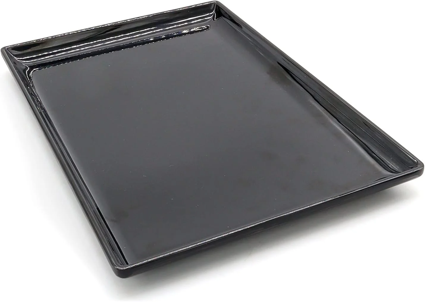 AKDC Dynasty Black Melamine Serving Tray Rectangle, BPA-free, Sleek Black Finish, Ideal to Serve Food, Fruits, Snacks, Dishes, Meals Kitchen Tableware Dining Home Decor. (25x17)